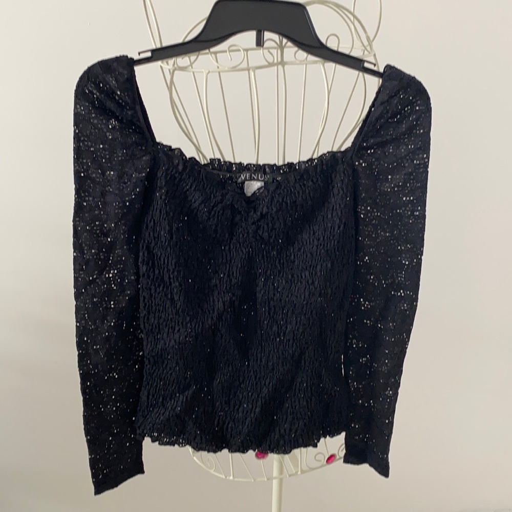 NWOT! VENUS BLACK Smocked Lace Top